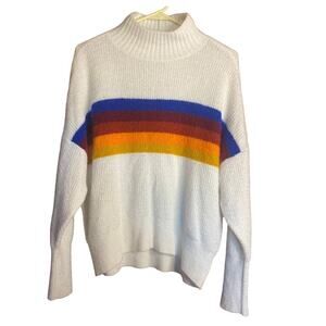 Small Petite Cream Express Turtleneck Rainbow Stripe Sweater